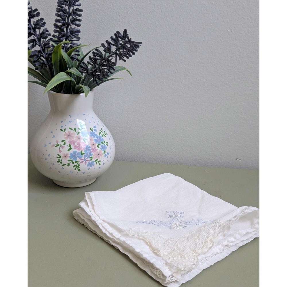 Set of 2 Vintage Linenβ Handkerchiefs Embroidered Lace Wedding Hankies